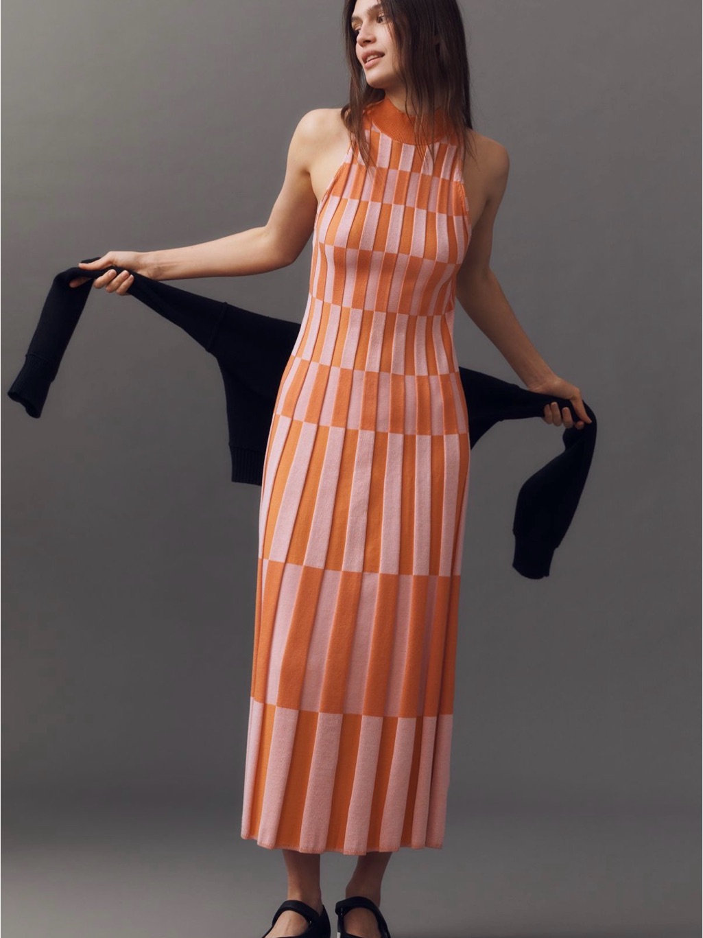 Sleeveless Mock-Neck Sweater Column Midi Dress
